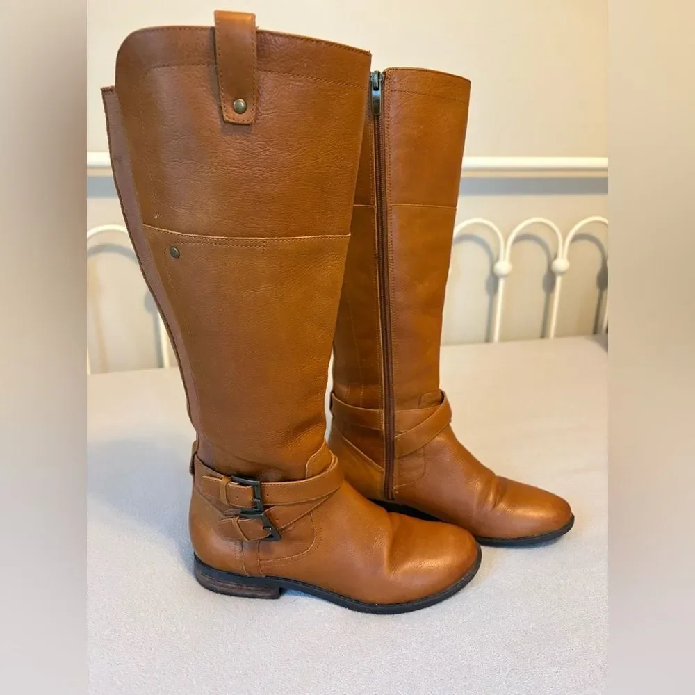 Marc Fisher Brown Leather Riding Boots Buckle Tall Size 7